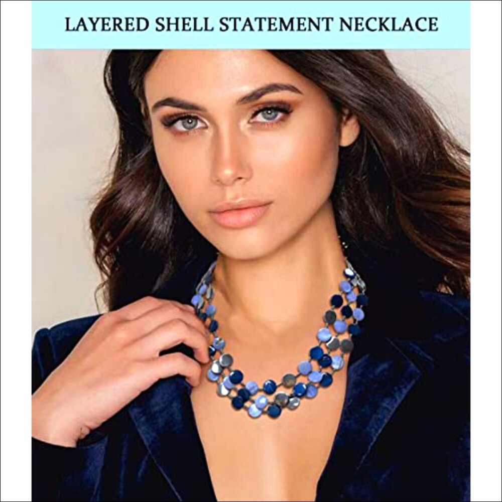 Layered Beaded Chunky Shell Statement Necklace Wi… - image 3